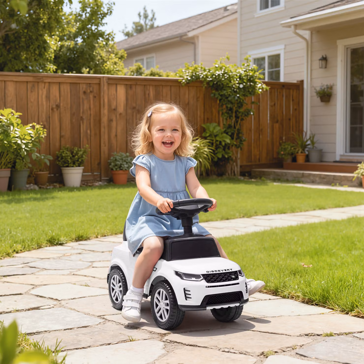 Auto cavalcabile Land Rover per bambini 18–36 mesi con suoni e vano portaoggetti, Bianco, Aosom – 2