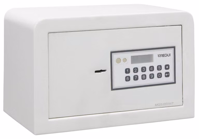 Cassaforte in acciaio con serratura elettronica a combinazione e chiave - Capacità: 8 litri - Dimensioni: 20x31x20 cm - Verniciata bianca