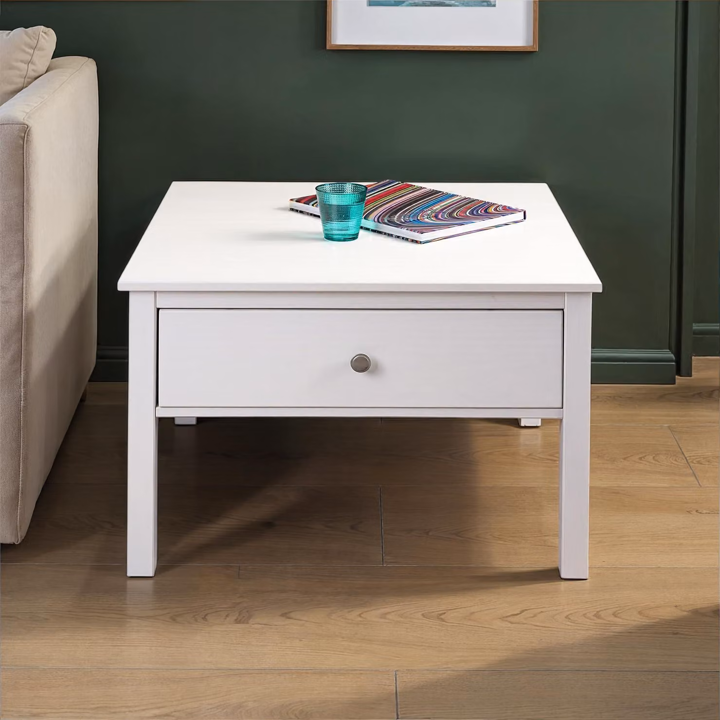 Tavolino da salotto Inter Link in legno massello di pino, con cassetto – Colore: rovere