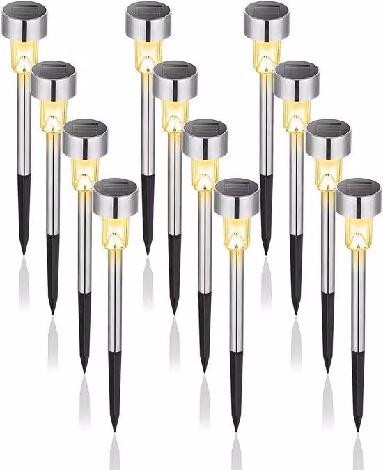 Lampade LED solari impermeabili, 12 pezzi, bianche, per terrazza e giardino