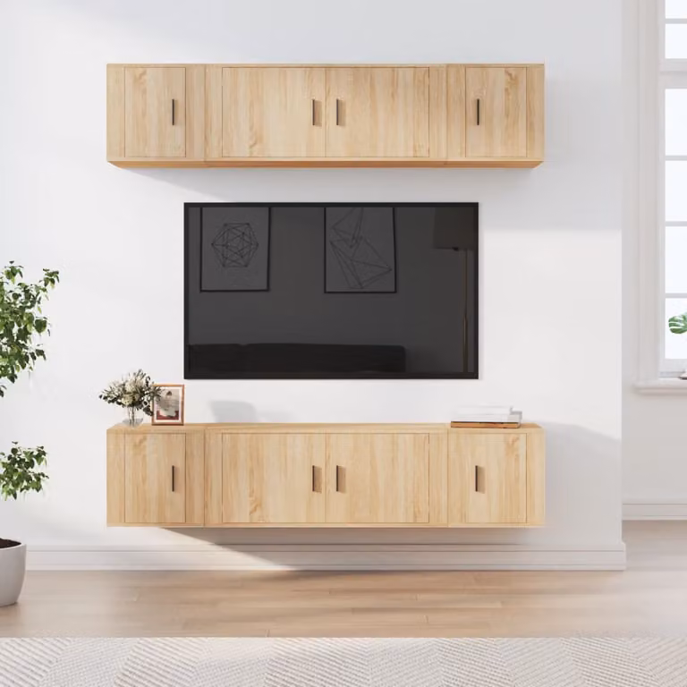 Set di mobili porta TV da 6 pezzi vidaXL in legno multistrato color rovere sonoma e marrone per il tuo soggiorno