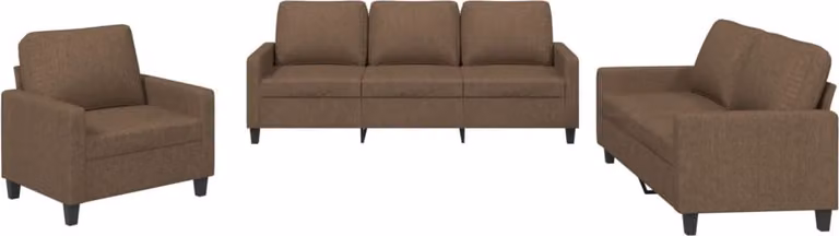 Set di Divani 3 pz con Cuscini Marrone in Tessuto