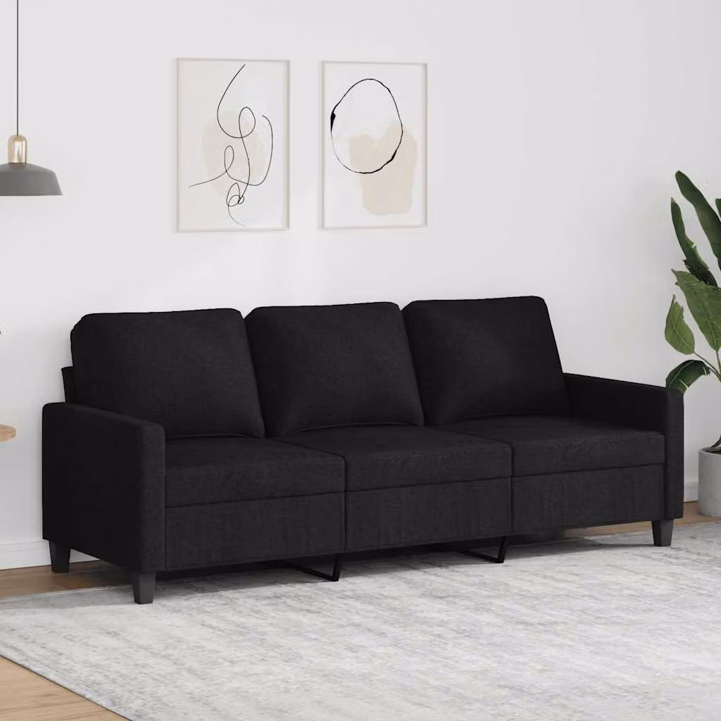 Divano a 3 posti moderno vidaXL in tessuto nero con struttura in metallo per il tuo soggiorno L: 198 cm, P: 80 cm, H: 77 cm