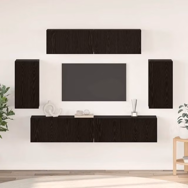 Set mobile TV 6 pz-Set di 6 Credenza per TV Rovere Nero Legno multistrato 328512