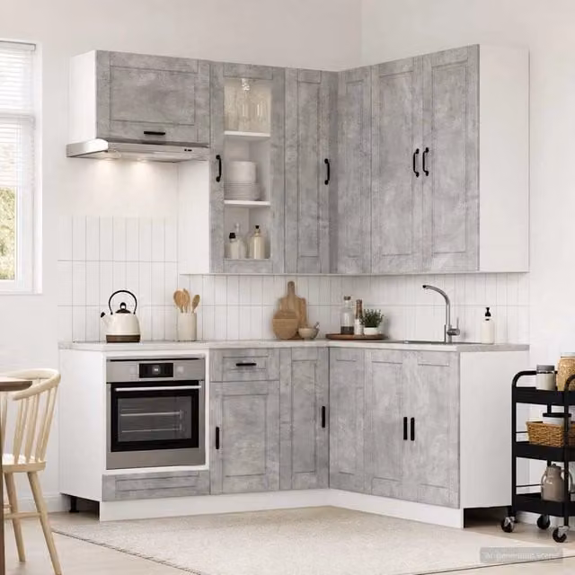 Unità cucina moderna vidaXL PORTO 8 pezzi Grigio con ante in vetro e legno MDF