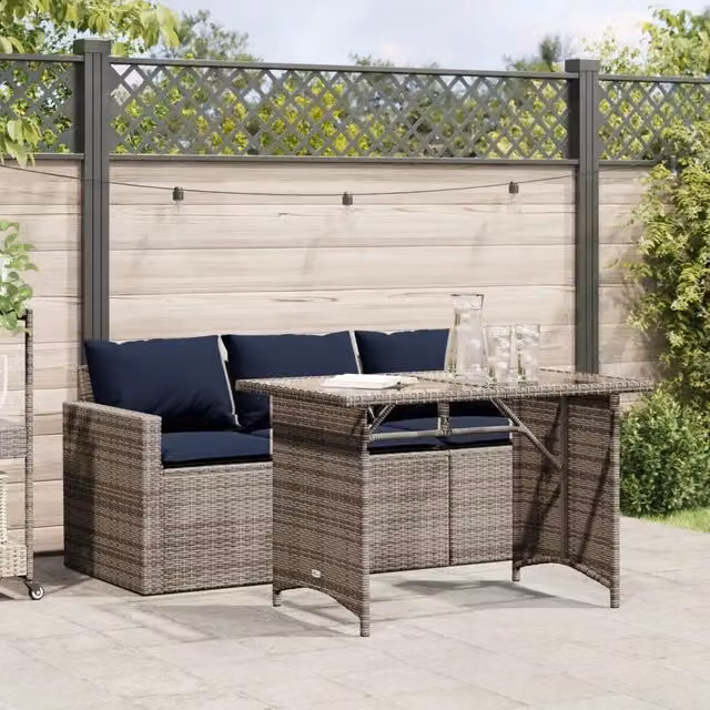 Set da Pranzo da Giardino 2 pz con Cuscini in Polyrattan Grigio 366335