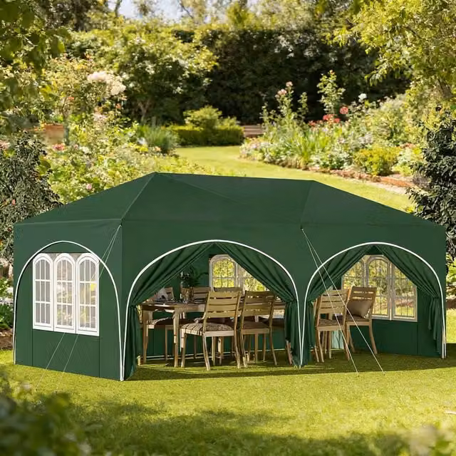 Gazebo 3x6 m, con 6 pannelli laterali, tenda per feste, idrorepellente, protezione UV 50+, altezza regolabile, verde