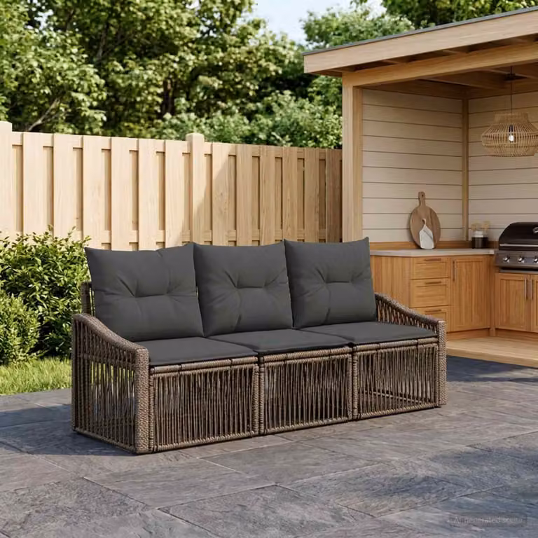 Set Divano da Giardino vidaXL 3 Pezzi Grigio con Cuscini Imbottiti e Struttura in Acciaio