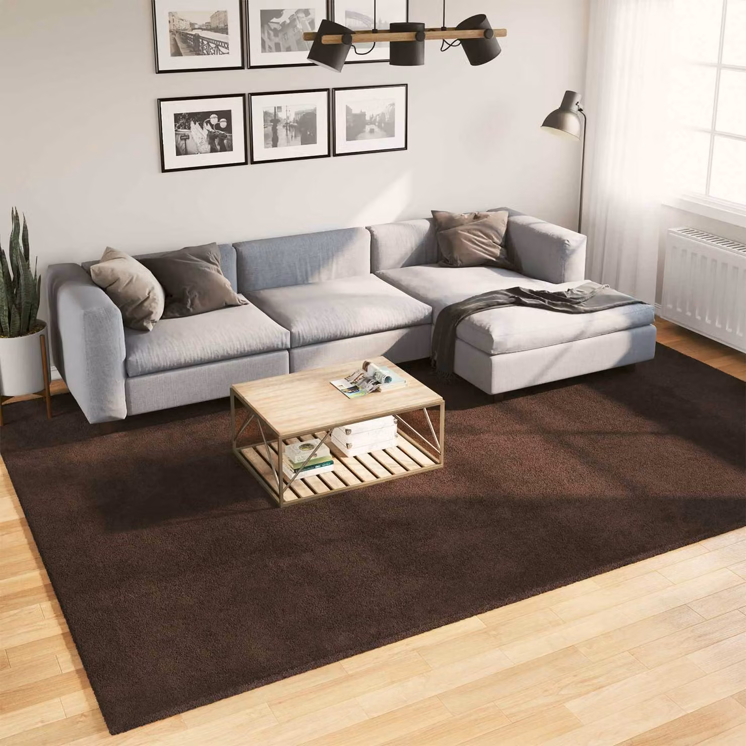 Tappeto moderno vidaXL HUARTE Marrone in poliestere, lavabile e antiscivolo, L: 340 cm x P: 240 cm – 1