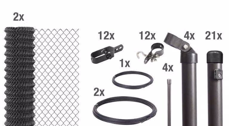 Alberts 630942 Recinzione in rete metallica, set completo, da cementare, antracite metallizzato, altezza 175 cm, lunghezza 50 m