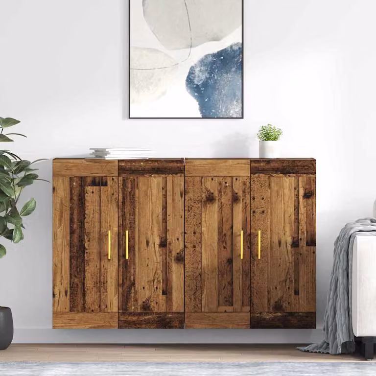 Set di 2 mobili da parete vidaXL in legno vecchio marrone con ante a battente e ripiani interni, L: 69,5 cm, P: 34 cm, H: 90 cm