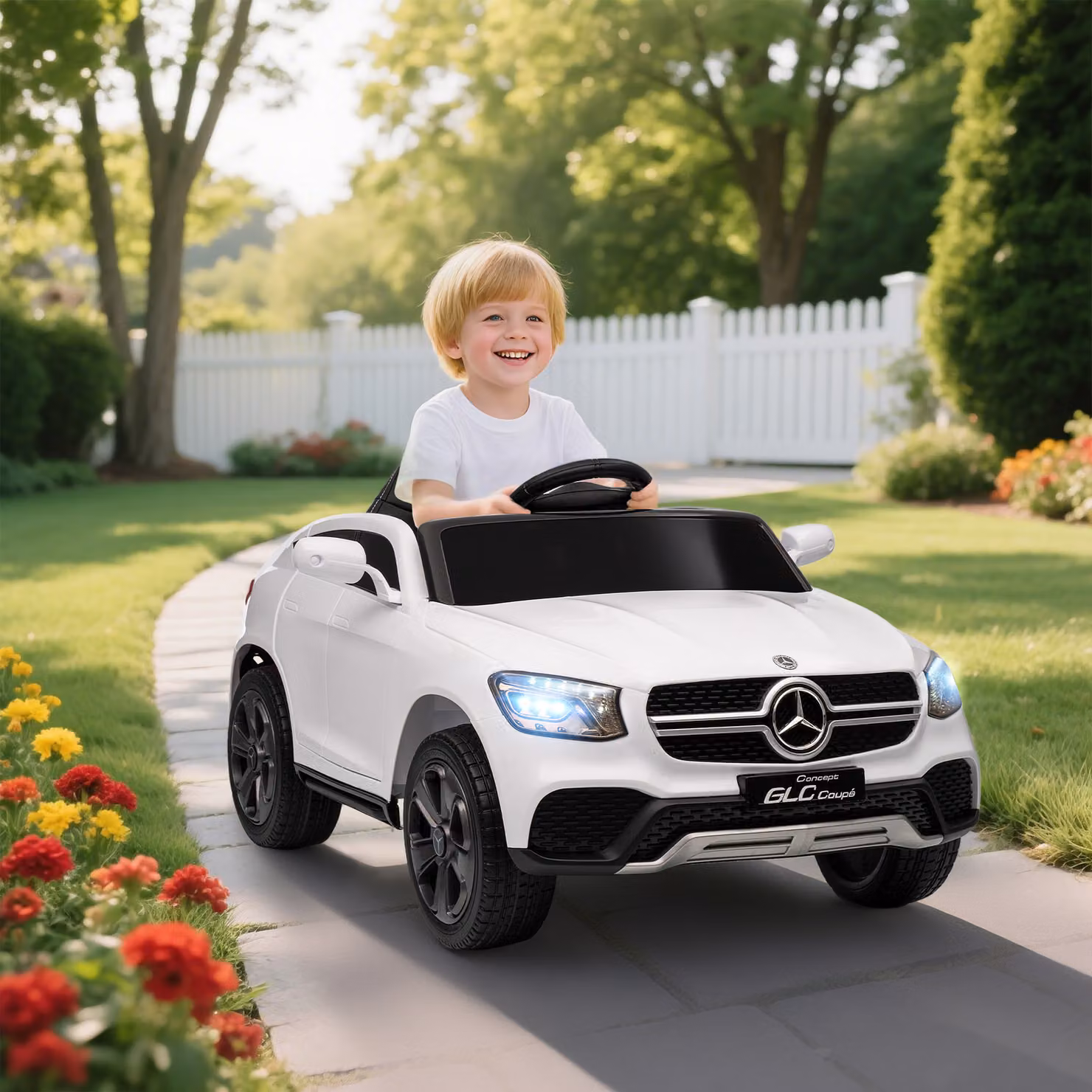 AIYAPLAY Macchina elettrica per bambini Mercedes 12V con telecomando 2,4G e 3 velocità, Bianco, L: 105 cm, P: 68 cm, H: 50 cm – 2