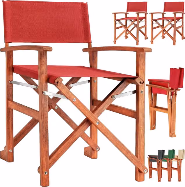 Set di 2 sedie da regista Casaria rosse in legno di eucalipto certificato FSC con tessuto resistente ai raggi UV e braccioli – 1