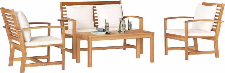 Set Divano da Giardino 4 pcs Naturale Legno di teak solido