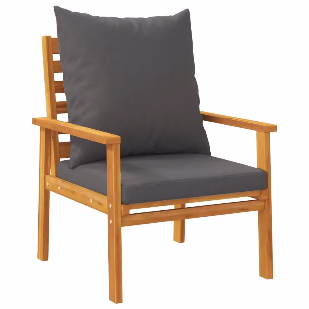Set di 2 Poltrone da Giardino in Legno Massello di Acacia con Cuscini, Colore Marrone e Grigio, Design Moderno – 2