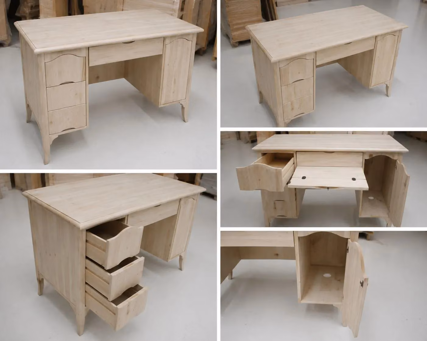 Scrivania in legno di pino stile arte povera con 3 cassetti e 1 porta Mobili 2G L: 130 cm, P: 75 cm, H: 80 cm – 1
