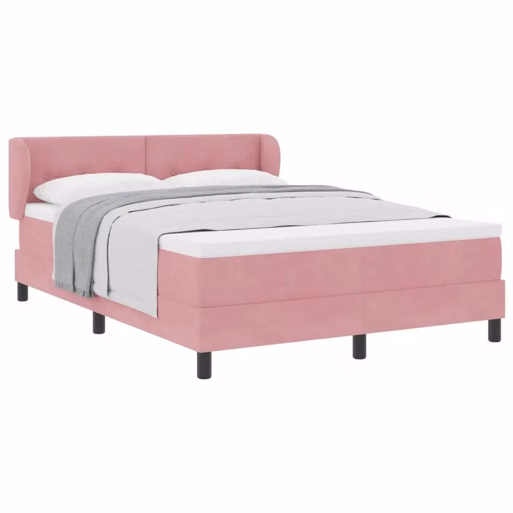 Letto a molle moderno vidaXL con testiera in velluto rosa L 140 cm x P 190 cm – 2