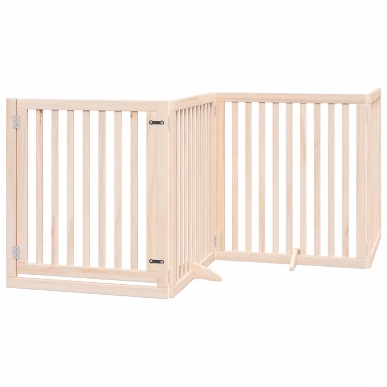 Cancello per Cani con Porta Pieghevole 4 Pannelli 320 cm Pioppo