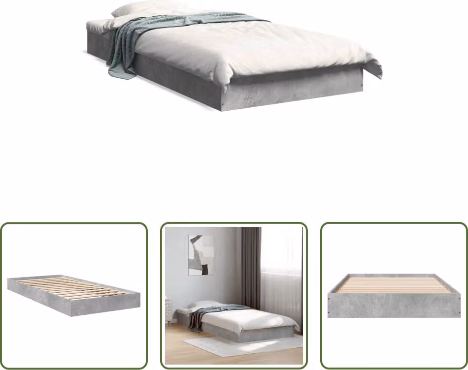The Living Store Struttura per letto in cemento grigio 75x190 cm Materiale a base di legno