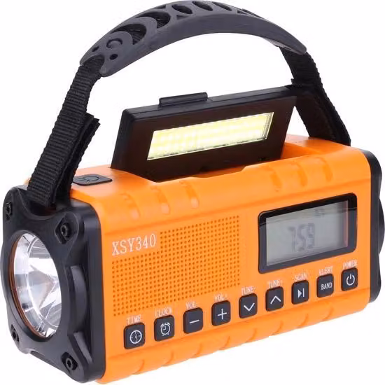 Radio di Emergenza Multifunzionale RM Store Arancione con Batteria Portatile, Lampada e Radio AM/FM, L/P/H: 18 x 7 x 10 cm