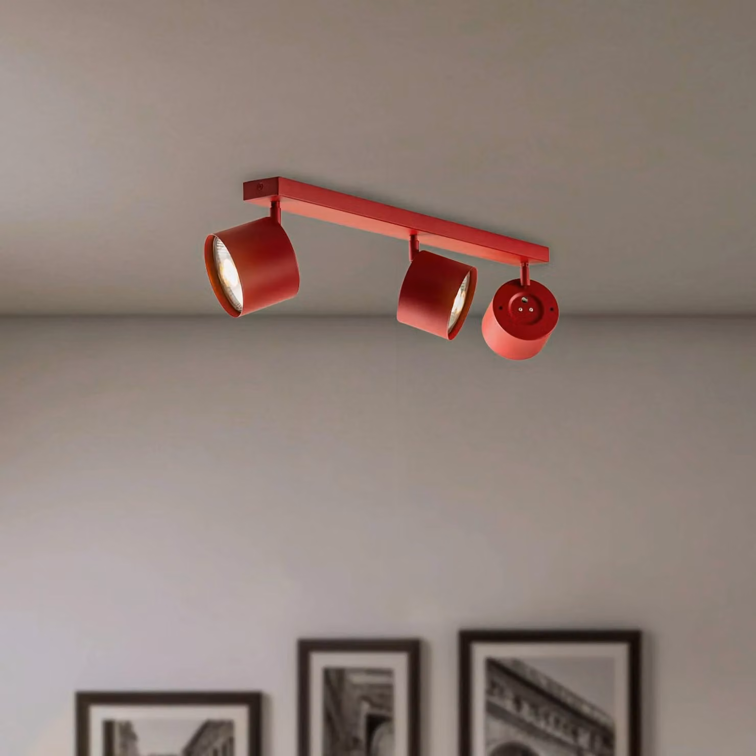 Faretto da soffitto Chloe orientabile a 3 luci, rosso Argon, dimmerabile, Rosso, Soggiorno / Sala da pranzo, Metallo, Moderno