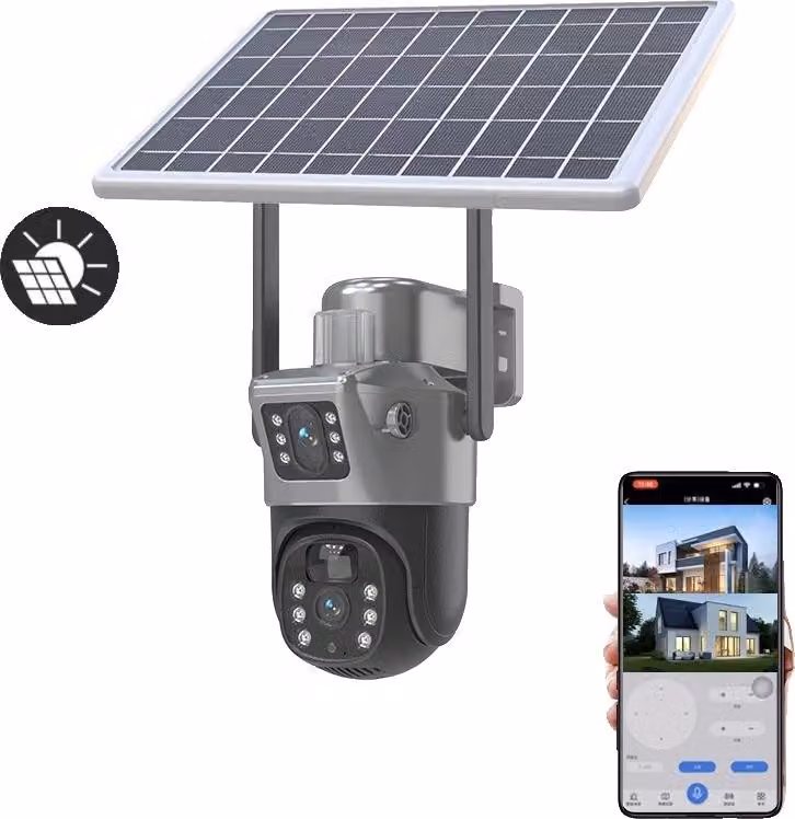 Telecamera di sorveglianza, visione a 360 gradi, alimentazione solare, imballata