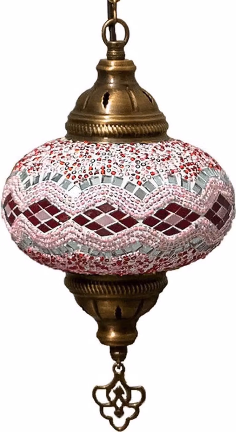 Lampada a sospensione Mozaïek - Lampada orientale turca realizzata a mano Ø 13 cm in vetro colorato e bronzo, design unico