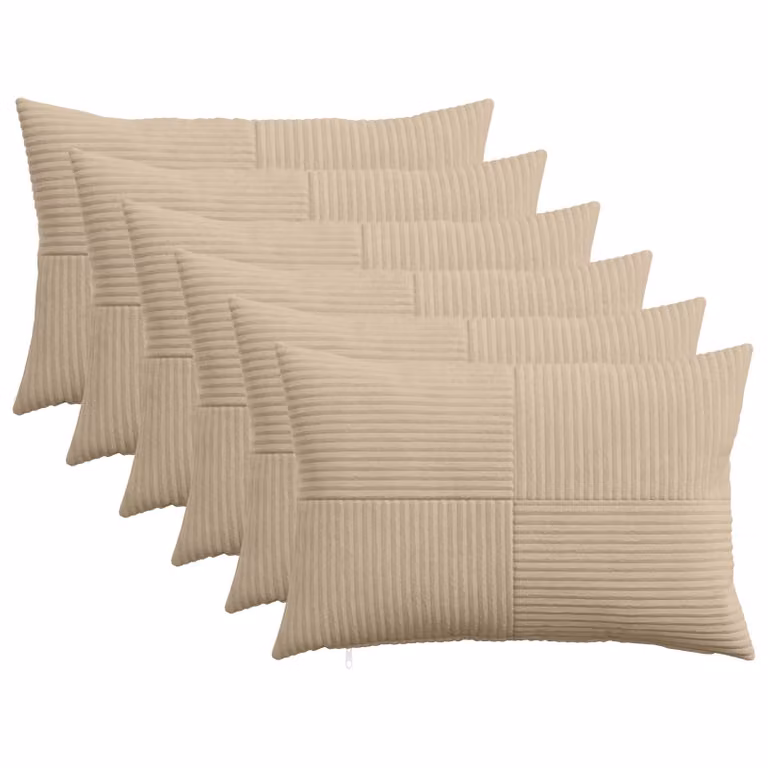 Set di 6 federe vidaXL ALMELO in velluto a coste, colore tortora, L 75 cm x P 50 cm