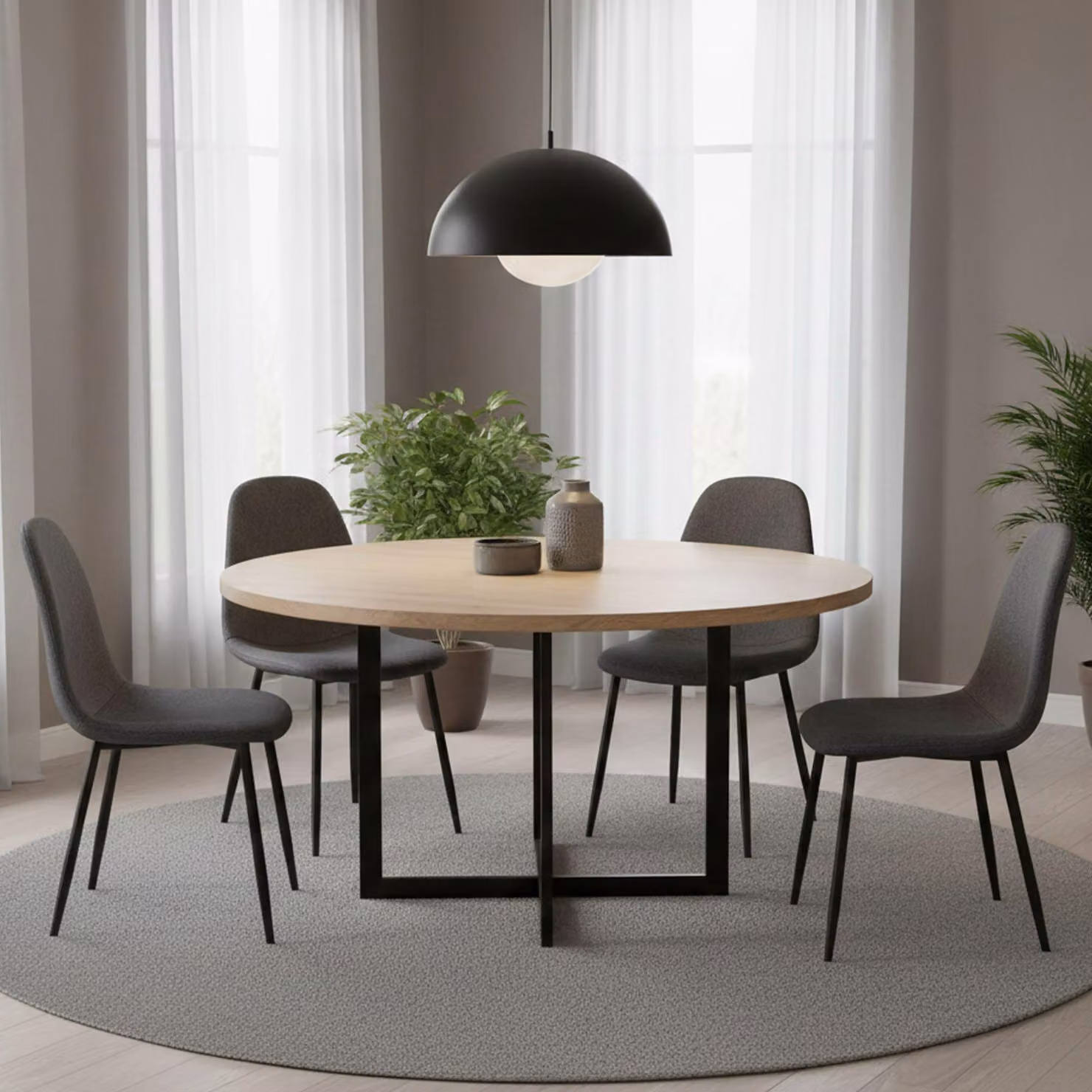 Dmora set di Sedie Zambrone Nero Antracite, 4 Sedie Imbottito