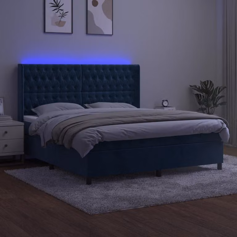 Maison Exclusive - Letto boxspring con materasso e LED blu scuro 160x200 cm velluto