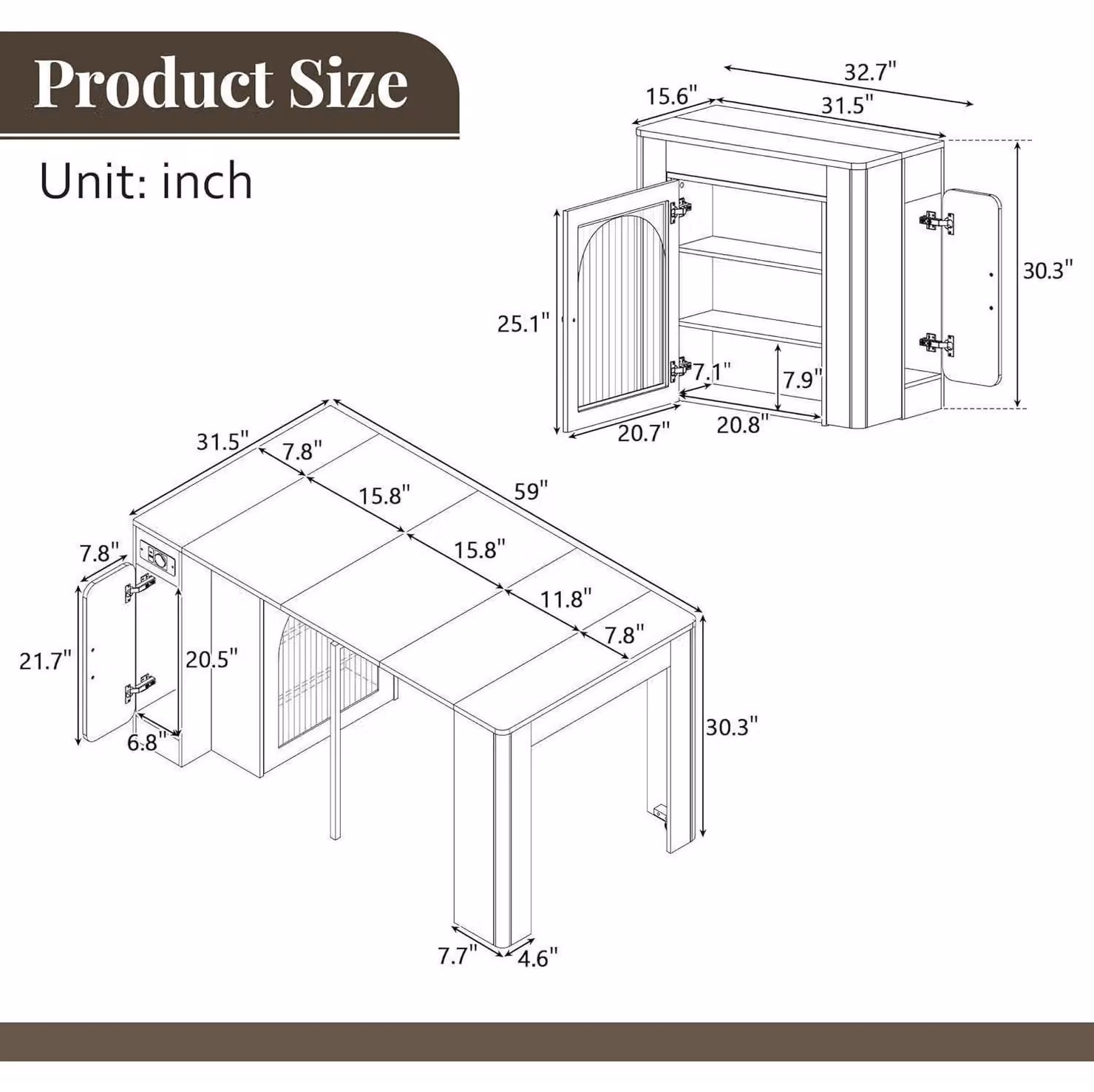 Tavolino da bar con piano estensibile e ruote, isola da cucina, mobile contenitore, colore nero, altezza 77 cm