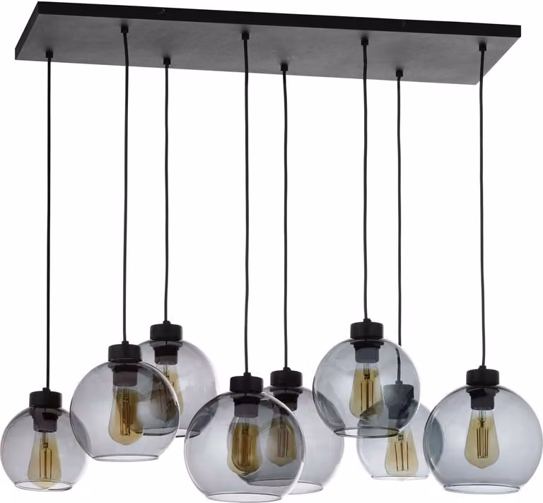 Lampada a sospensione allungata in grafite nera vetro moderno metallo elegante a 8 fiamme E27 lampada per sala da pranzo KALETE
