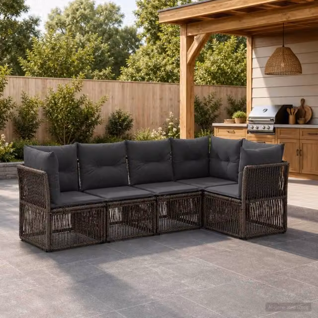 Set Divano da Giardino 5 pz Grigio polyrattan 3434216