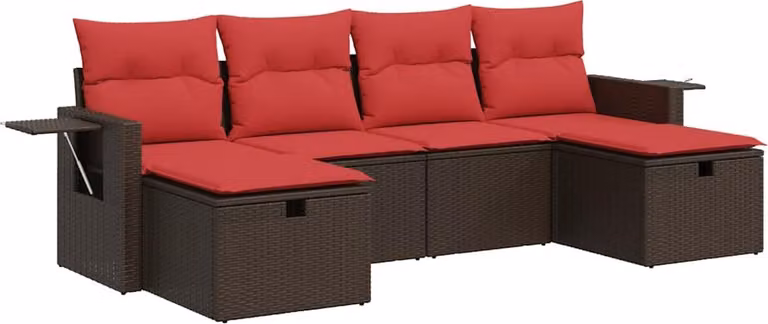 Set Divano da Giardino 6 pz con Cuscini Marrone in Polyrattan