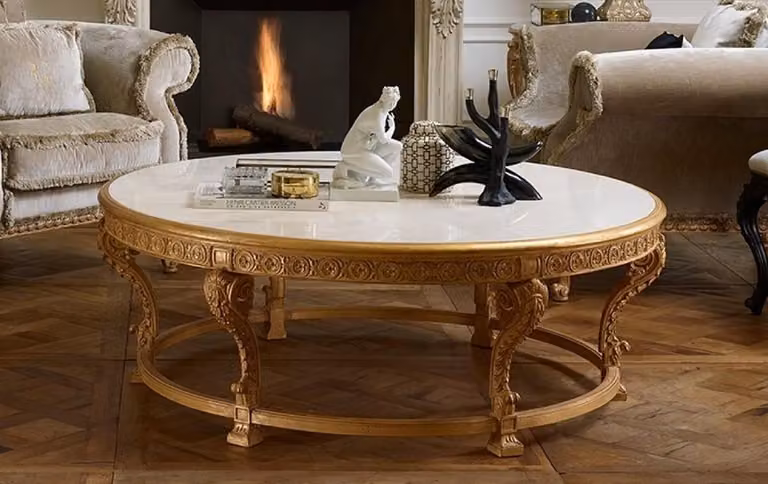Casa Padrino Tavolino barocco con piano in marmo colore naturale/bianco - Tavolino rotondo in stile barocco - Mobili barocchi - Interni barocchi - Nobile e magnifico - Qualità - Italy
