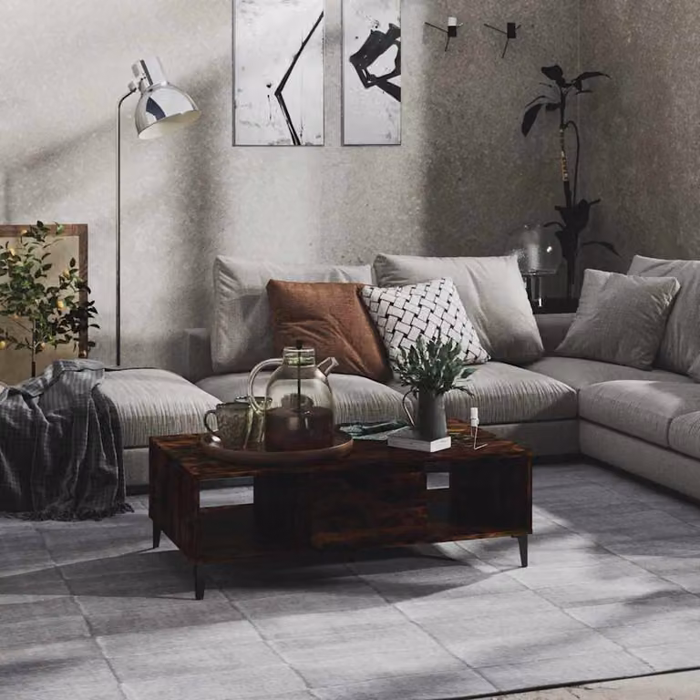 Tavolino da salotto moderno vidaXL in rovere fumo e metallo, L: 103,5 cm, P: 60 cm, H: 35 cm