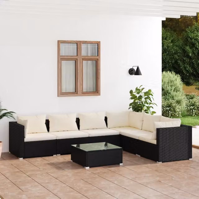Set Salotto da Giardino 7 pz con Cuscini in Polyrattan Nero 3101727