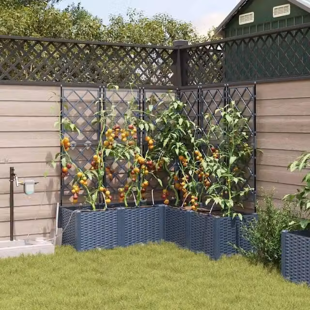 Vaso da giardino 5 pz-Set di 5 Fioriera da Esterno-Contenitore per Piante Grigio Acciaio