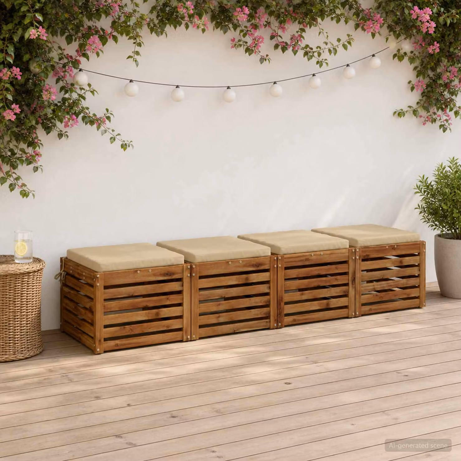 Set di 4 cuscini per sedia vidaXL SOEST in poliestere beige con fodera rimovibile e resistenza UV
