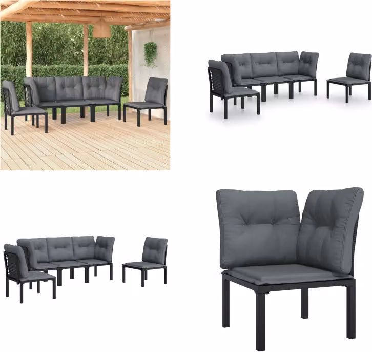 vidaXL Set da salotto da giardino 5 pezzi in poly rattan nero e grigio - Set da salotto da giardino - Set da salotto - Set di mobili da giardino