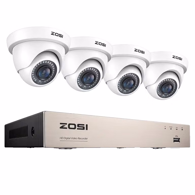 Sistema di telecamere di sicurezza, 1080P HD, rilevamento intelligente del movimento, 4 telecamere bianche, 2T