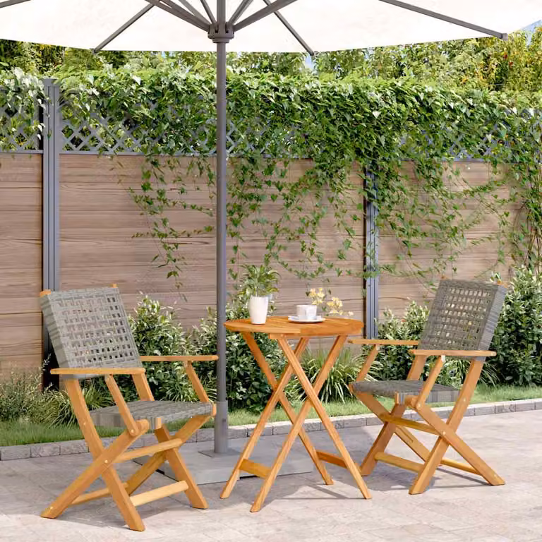 Set da Bistrot 3 pz vidaXL in Polyrattan e Legno di Acacia Grigio