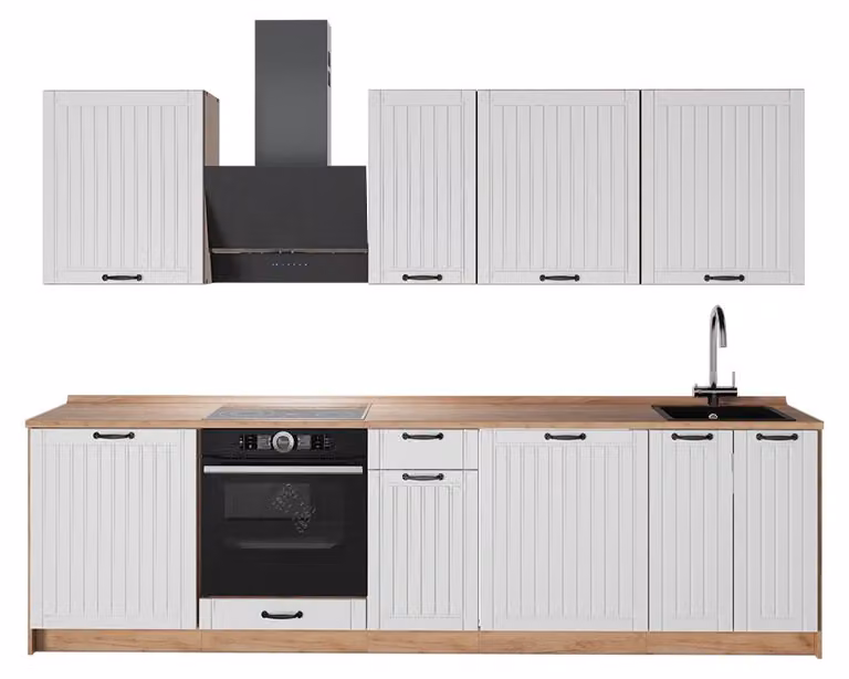 Cucina componibile Vicco Fame-Line Bianco rustico/Rovere dorato 280 cm, PL Rovere, Model 64213