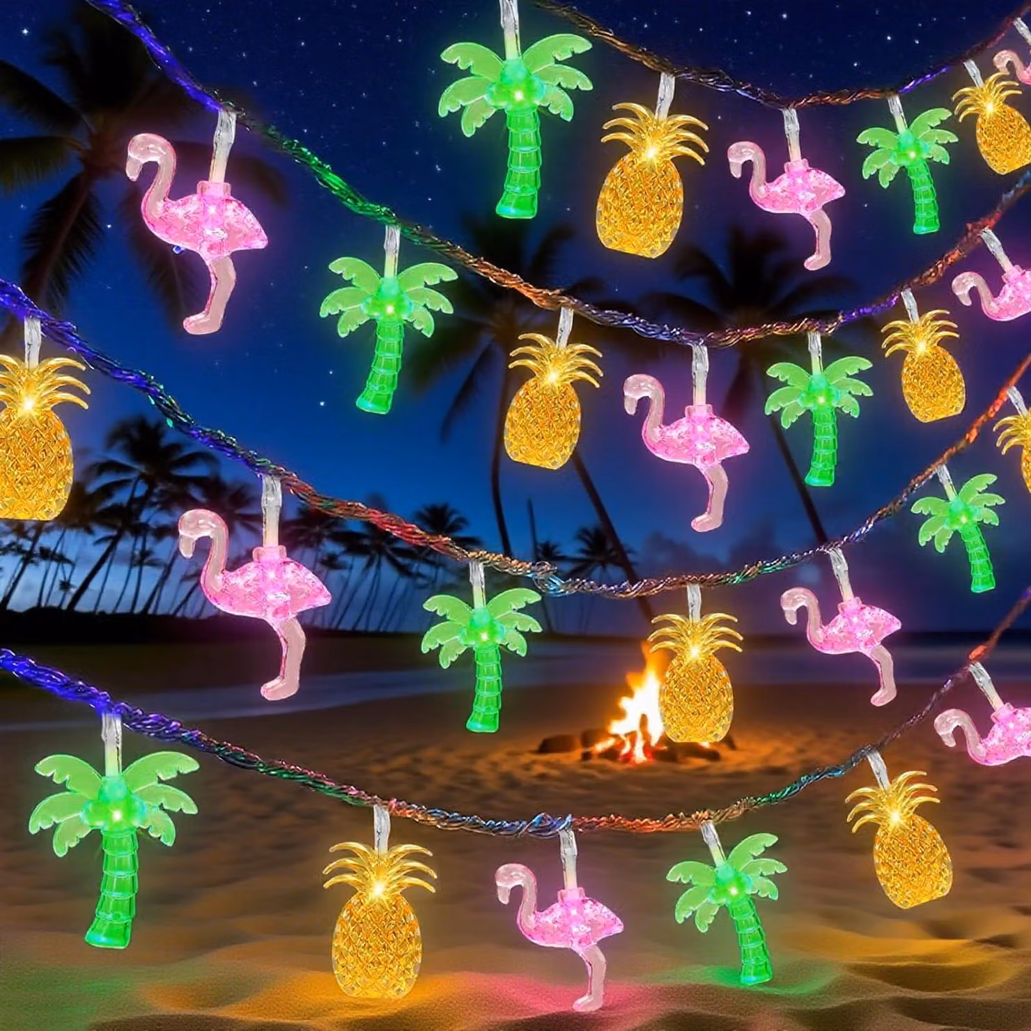 Catena luminosa LED da 3,20 metri, luce bianco caldo, stile hawaiano/tropicale