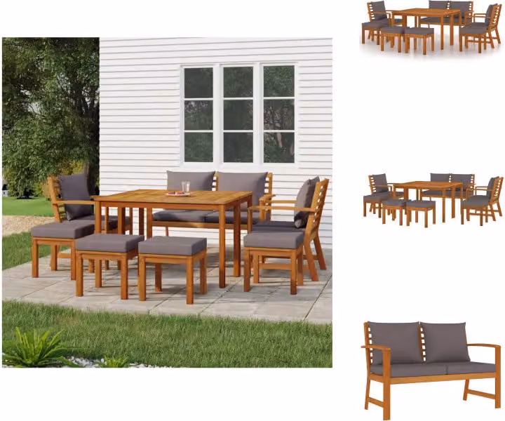 vidaXL Set da pranzo da giardino 9 pezzi con cuscini in legno massiccio di acacia - Set di mobili da giardino