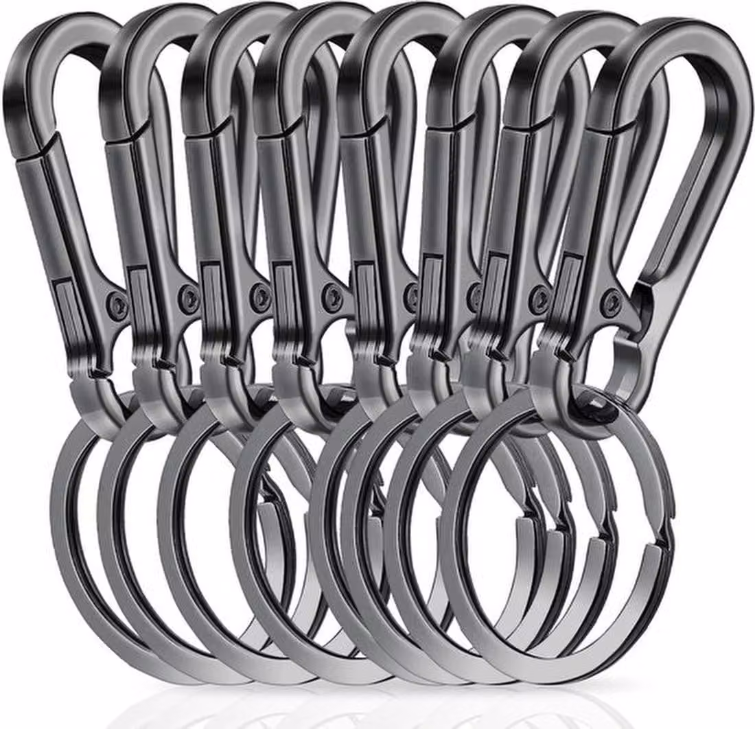 Set di 8 robusti moschettoni con anello portachiavi per un utilizzo versatile