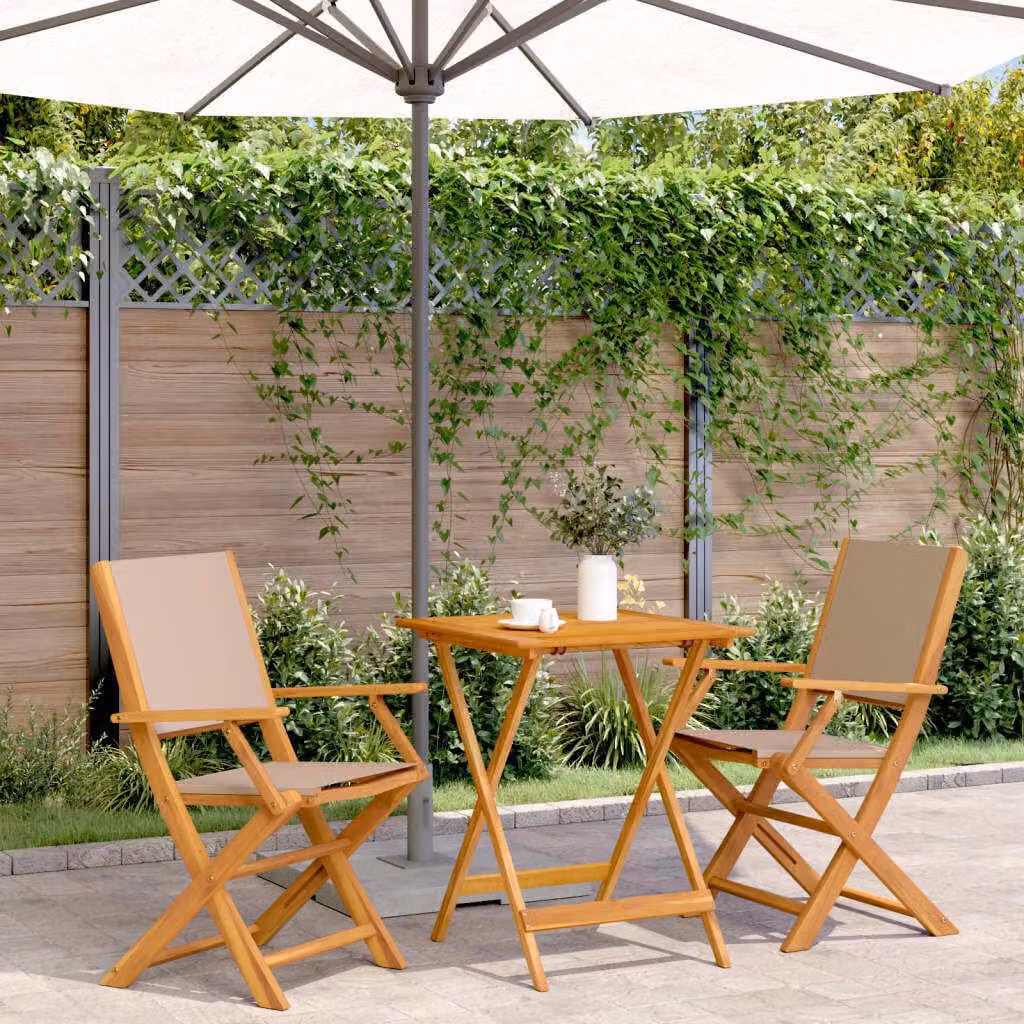 Maison Exclusive - Set da bistrot 3 pezzi in tessuto color taupe e legno massello