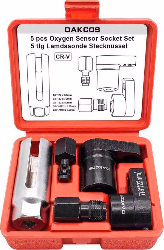 Set di 5 utensili per la riparazione auto: attacco da 1/2" e 3/8", chiavi da 7/8" e 22 mm, e cacciaviti con coppia di serraggio da M12 e M18