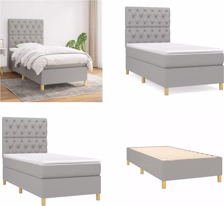 vidaXL Letto boxspring con materasso in tessuto grigio chiaro 80x200 cm - Letto boxspring - Boxspringbetten - Bett - Schlafzimmermöbel