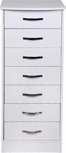 Cassettiera Settimino Moderna GIORDANOSHOP in MDF Bianco con Dettagli Argentati L: 46 cm, P: 42 cm, H: 116 cm